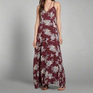 Abercrombie & Fitch Maroon White Floral Maxi Dress Spaghetti Strap